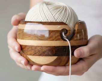 Handmade Rosewood Yarn Bowl: Knitting Crochet Storage (7 inch)