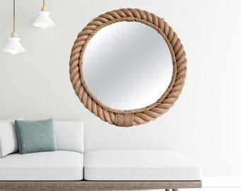 Handmade Jute Rope Round Mirror: Coastal Beach Decor