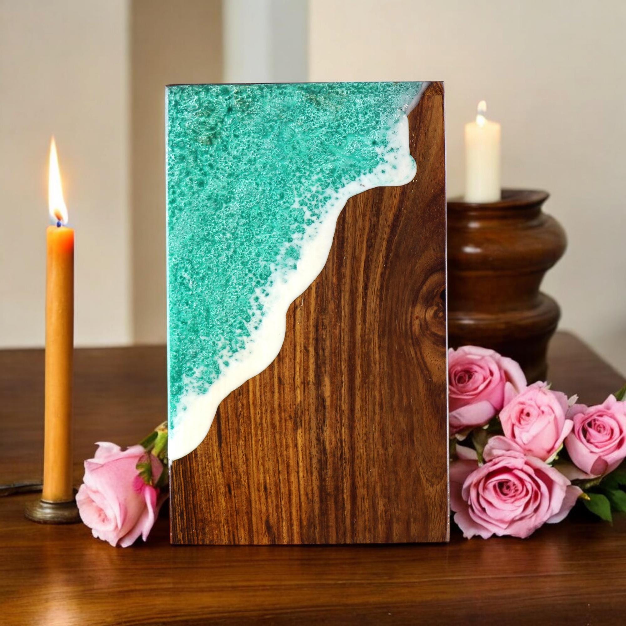 Rosewood Cremation Urn: Epoxy Resin Ocean Wave Design - Funeral Box