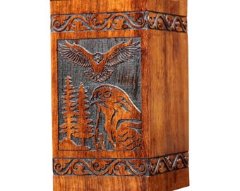Handmade Rosewood Cremation Urn: Eagle Design, Personalized Memorial