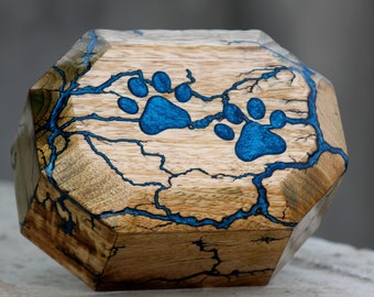 Wooden Dog Cremation Urn: Mango Wood Pet Ashes Keepsake Box