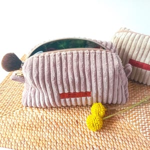 Kosmetiktasche aus Breitcord, rosa, mit Reißverschluss und 2 Zippern, perfektes Geschenk für Frauen - Valentinstag, innen wasserabweisend