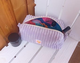 Cord Kosmetiktasche Damen lila orange • große Make up Tasche • Geschenk für beste Freundin zum Geburtstag • Cord Kulturbeutel Waschbeutel
