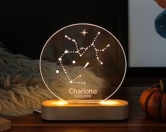 Luz nocturna de astrología - Luz nocturna personalizada - Luz nocturna del zodíaco - Regalo de signo del zodíaco - Regalos de astronomía - Regalo para novio / novia