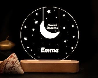 Custom Night Light - Personalized Night Light - Custom Name Night Light - Kids Room Decor - Personalized Gift For Kids - Stars Moon Light