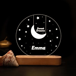 Custom Night Light with Moon &  Stars- Personalized Night Light - Custom Name Night Light - Room Decor Kids - Personalized Gift For Kids -Night Light -Baby Night Light - Kids Night Light - 1st Birthday - Night light for kids - Personalized Gift