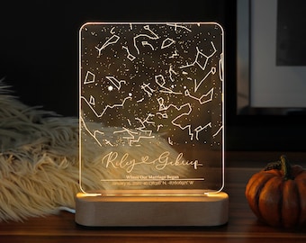 Star Map Night Light – Personalized Constellation Star Map – Gift Star Map – Stars Chart Gift For Couples – Personalized Gift – Night Light