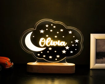 Custom Night Light with Moon & Stars- Personalized Night Light - Custom Name Night Light - Room Decor Kids - Personalized Gift For Kids