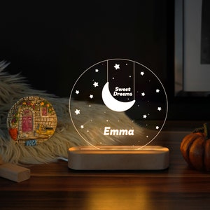 Custom Night Light with Moon &  Stars- Personalized Night Light - Custom Name Night Light - Room Decor Kids - Personalized Gift For Kids -Night Light -Baby Night Light - Kids Night Light - 1st Birthday - Night light for kids - Personalized Gift