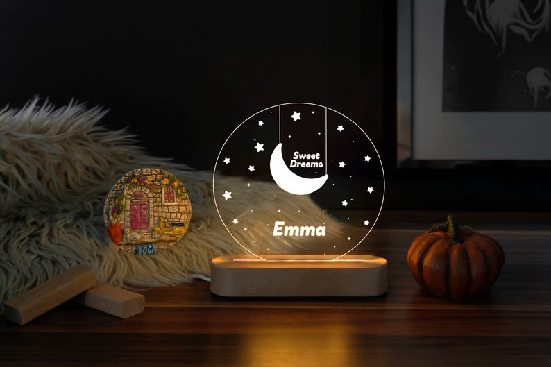 Custom Night Light with Moon &  Stars- Personalized Night Light - Custom Name Night Light - Room Decor Kids - Personalized Gift For Kids -Night Light -Baby Night Light - Kids Night Light - 1st Birthday - Night light for kids - Personalized Gift