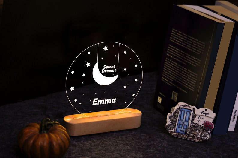 Custom Night Light with Moon &  Stars- Personalized Night Light - Custom Name Night Light - Room Decor Kids - Personalized Gift For Kids -Night Light -Baby Night Light - Kids Night Light - 1st Birthday - Night light for kids - Personalized Gift