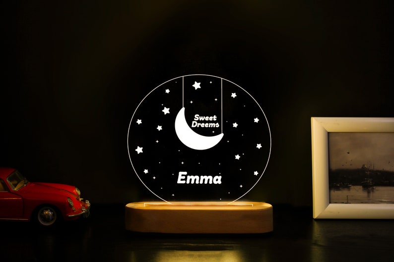 Custom Night Light with Moon &  Stars- Personalized Night Light - Custom Name Night Light - Room Decor Kids - Personalized Gift For Kids -Night Light -Baby Night Light - Kids Night Light - 1st Birthday - Night light for kids - Personalized Gift