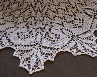 Knitted Lace Triangular Shawl with Beads