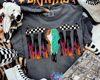 Western MAMA T-Shirt | Skull Graphic| Cowgirl Mom Tee| Country Grunge Shirt| Boho Mama Aesthetic | Yallternative Shirt | Comfort Colors Tee