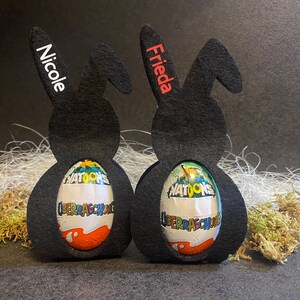 Osterhase mit Name aus Filz I Ü-Ei Halter I Personalisiert I Ostergeschenk I Kleines Dankeschön I Mitbringsel I Schokohase I Ostern Bild 2