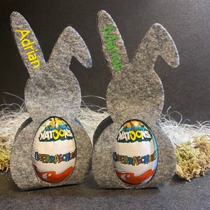 Osterhase mit Name aus Filz I Ü-Ei Halter I Personalisiert I Ostergeschenk I Kleines Dankeschön I Mitbringsel I Schokohase I Ostern Bild 4