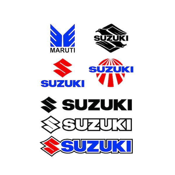 7 PACK SVG File: Suzuki Motorcycle Vintage and Modern Logos + Maruti - SVG for Cricut or Vinyl Cutter - Svg - Jpg - Png - Ai Files