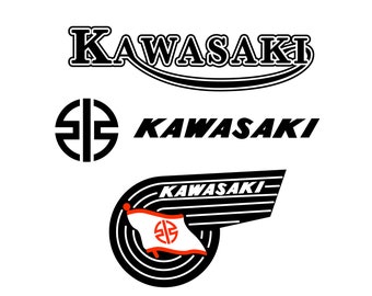 SVG ファイル 4 パック: ビンテージ カワサキ バイク ロゴ