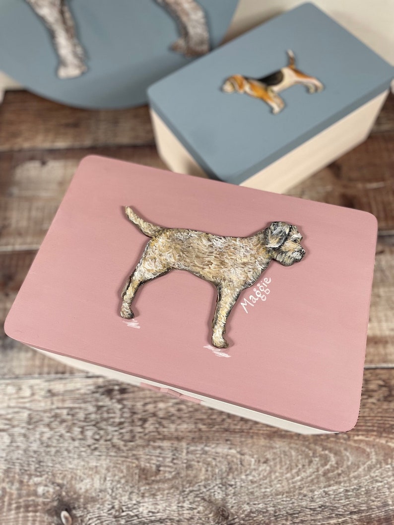 Handpainted Dog Breed Memory Box, Wooden Keepsake Box for Dogs, Dog Loss, Dog Memorial Gift image 1