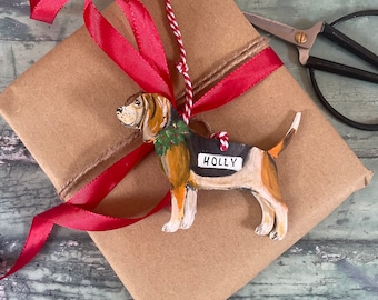 Personalized Beagle Christmas Ornament: Hand-Painted Dog Portrait