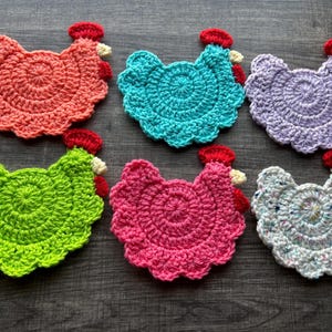 Set of 6 Spring Chicken Coasters / Home Decor / Crochet Chicken / Free Shipping / Chicken Decor