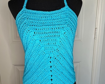 Crochet Halter Crop Top: Handmade Cotton Boho Festival Top