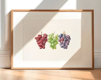 Trio of Grapes Print / Limited Edition Botanical Giclée Print / Wall Art / Watercolour Painting / Watercolor Mounted Print / Home Decor