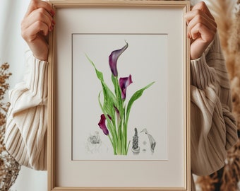 Calla Lily Print / Limited Edition Botanical Giclée Print / Wall Art / Watercolour Painting / Watercolor Mounted Print / Home Decor