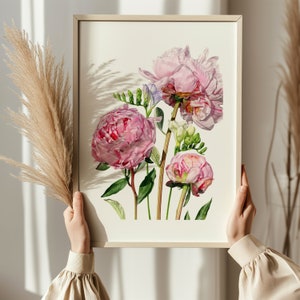 Peony and Freesia Print / Limited Edition Botanical Giclée Print / Wall Art / Watercolour Painting / Watercolor Mounted Print / Home Decor image 3