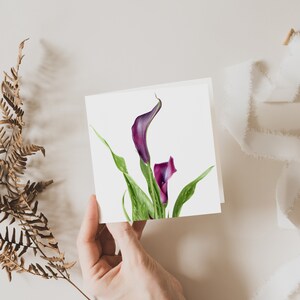 Calla Lily Card, Flower Wenskaart, Cadeau, Blanco binnenin, Botanische Vierkante Kaart, Fine Art Cards