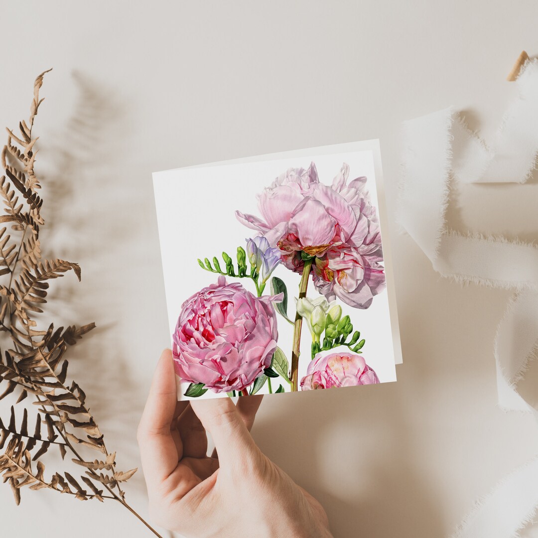 Botanical Peony Greeting Card: Watercolor Floral Art - Etsy