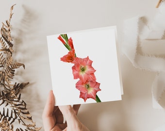 Gladioli Card, Flower Greeting Card, Gift card, Blank inside, Botanical Square Card, Fine Art Cards,