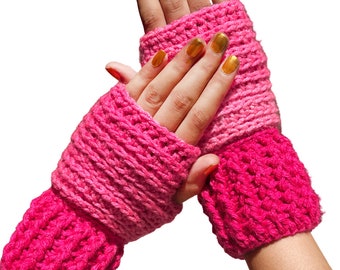 Guantes sin dedos de ganchillo para mujer, manoplas para mujer, tejidos a mano, calentadores de manos de lana, guantes de mujer, guantes sin dedos patrón de ganchillo