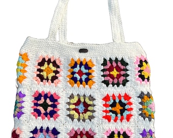 Granny Square Crochet Bag, Tote Bag, Shoulder Bag, Crochet Tote Bag, Crochet beach bag, Handmade Crochet granny square flowers Tote bag