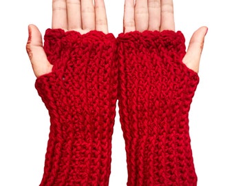 Guantes sin dedos de ganchillo para mujer, manoplas para mujer, tejidos a mano, calentadores de manos de lana, guantes de mujer, guantes sin dedos patrón de ganchillo