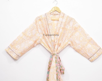 Women's Cotton Robe Bridesmaid robe best gifts for her bath robs gown Block print Robes Cotton Kimono Robe Kimono Robes Dressing Gown