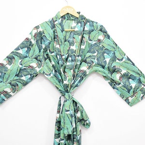 100% Pure Voile Cotton Hand-printed Long Yukata japanese Women&#39;s Kimono Robe Cotton Dressing Gown Boho Cotton Bathrobe for Women Lightweight