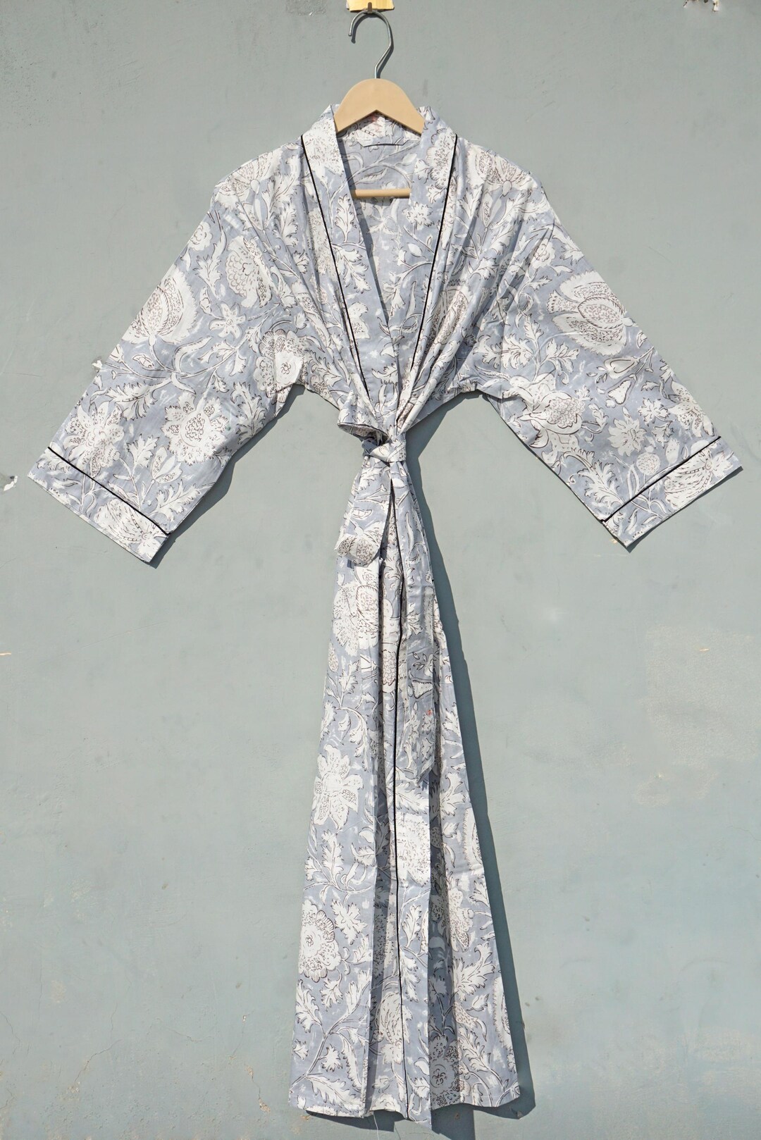 Drawn Block Robe Handcrafted Block Print Robe in Blue & White - Etsy