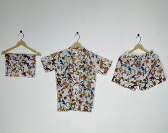 Hand Block Printed Cotton Pajama Set: Ladies Night Suit, Tiger Print