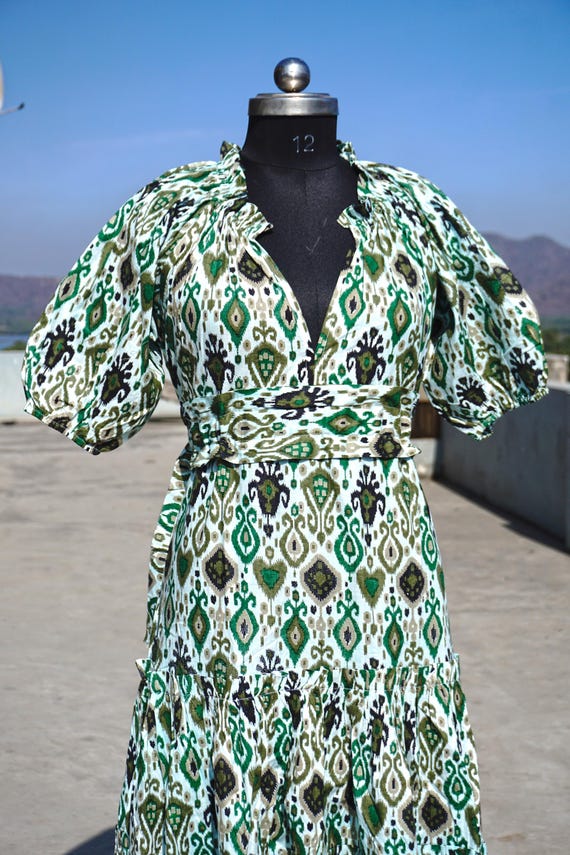 ikat fabric dress designs Handwoven Ikat Sleeveless Pleated Dress