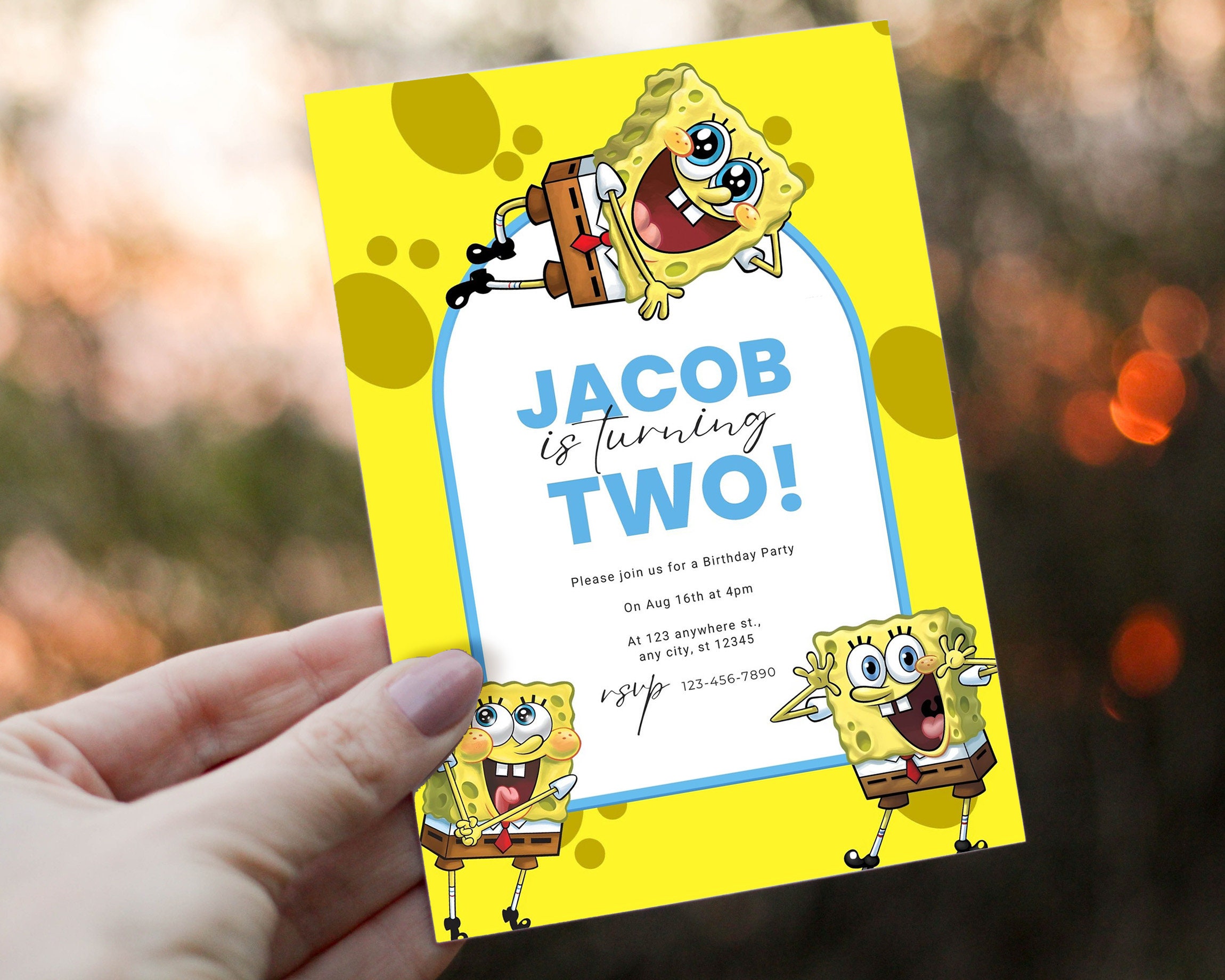 Editable Spongebob Invitation Digital,printable Birthday Party Invitation,editable in Canva ...