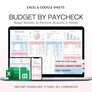 Budget By Paycheck Google Sheets Spreadsheet Excel Monthly Budget Paycheck Budget Budgeting Paycheck Expense Tracker Financial Planner