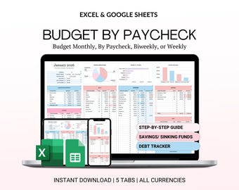 Budget By Paycheck Google Sheets Spreadsheet Excel Monthly Budget Paycheck Budget Budgeting Paycheck Expense Tracker Financial Planner