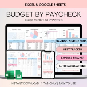 Budget By Paycheck Google Sheets Spreadsheet Excel Monthly Budget Paycheck Budget Budgeting Paycheck Expense Tracker Financial Planner