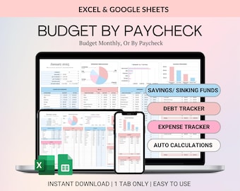 Budget By Paycheck Google Sheets Spreadsheet Excel Monthly Budget Paycheck Budget Budgeting Paycheck Expense Tracker Financial Planner