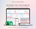 Budget By Paycheck Google Sheets Spreadsheet Excel Monthly Budget Paycheck Budget Budgeting Paycheck Expense Tracker Financial Planner product logo