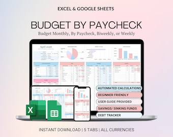 Budget By Paycheck Google Sheets Spreadsheet Excel Monthly Budget Paycheck Budget Budgeting Paycheck Expense Tracker Financial Planner