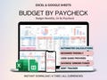 Budget By Paycheck Google Sheets Spreadsheet Excel Monthly Budget Paycheck Budget Budgeting Paycheck Expense Tracker Financial Planner product logo