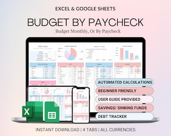 Budget By Paycheck Google Sheets Spreadsheet Excel Monthly Budget Paycheck Budget Budgeting Paycheck Expense Tracker Financial Planner