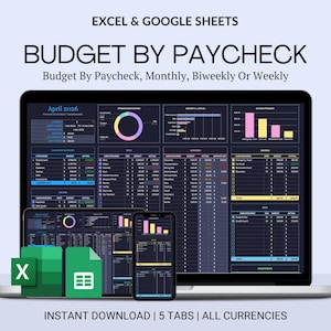 Budget By Paycheck Google Sheets Spreadsheet Excel Monthly Budget Paycheck Budget Budgeting Paycheck Expense Tracker Budget Dark Mode